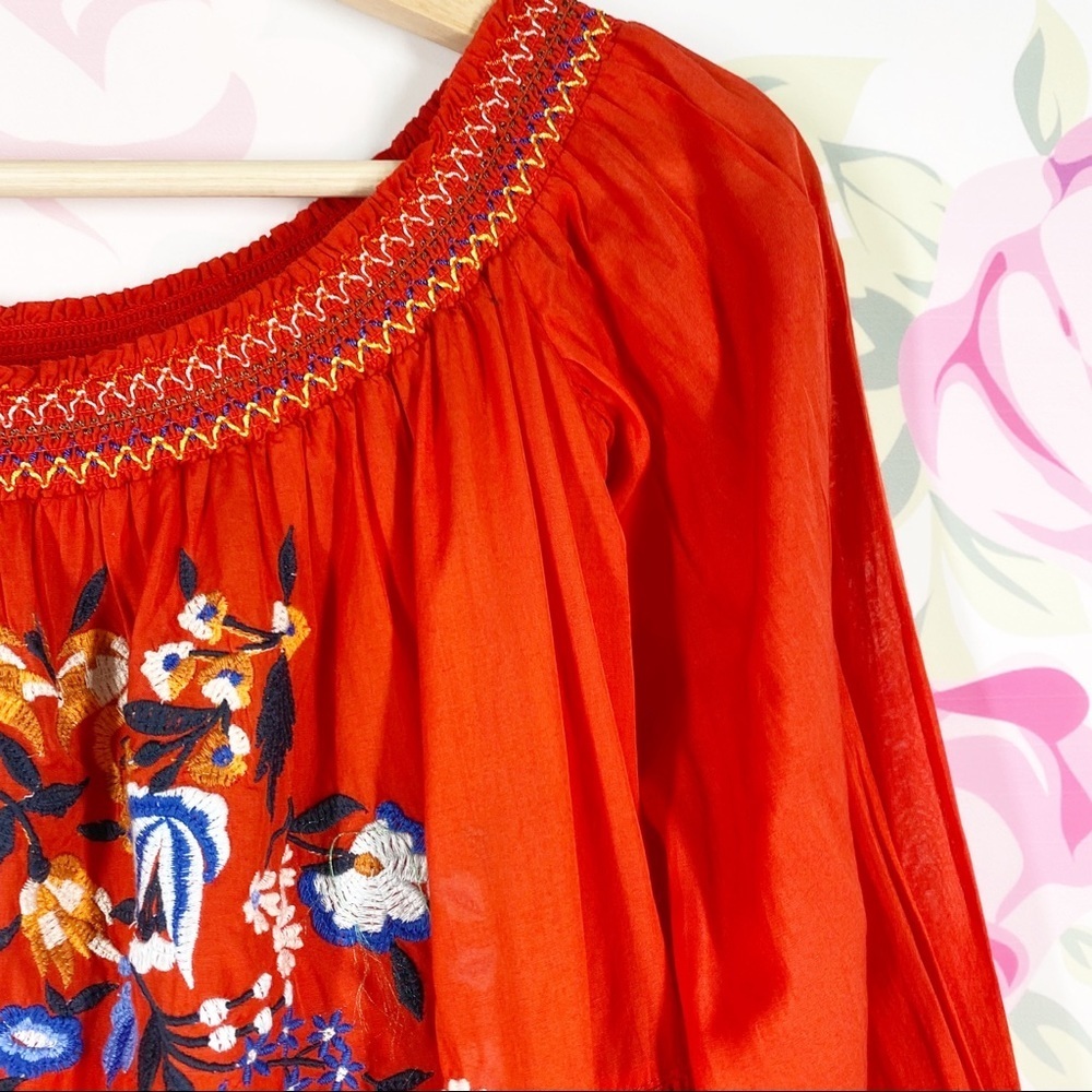 NEW Free People Sunbeam Red Floral Embroidered Off The Shoulder Mini Dress S - Picture 7 of 12